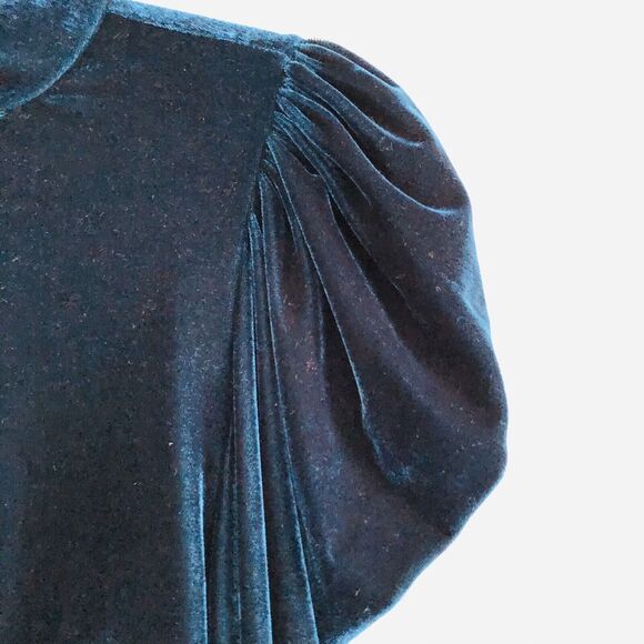 ZARA Green Velvet Puff Shoulder Dress - S - Picture 5 of 7